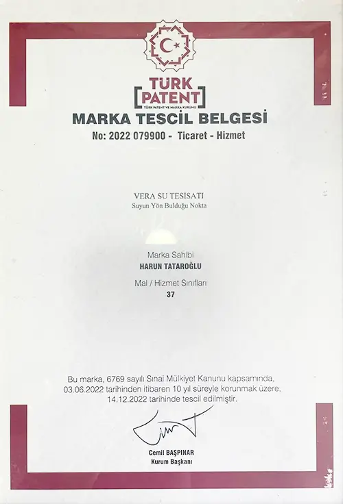 Vera tesisat marka tescil belgesi